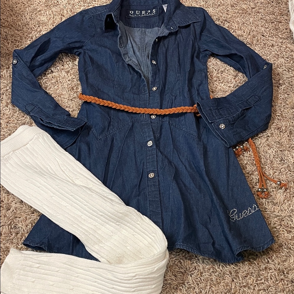 Guess Blue Denim Dress with Brown Belt